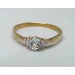 A 9ct gold, aquamarine and diamond ring, 2.5g, Z