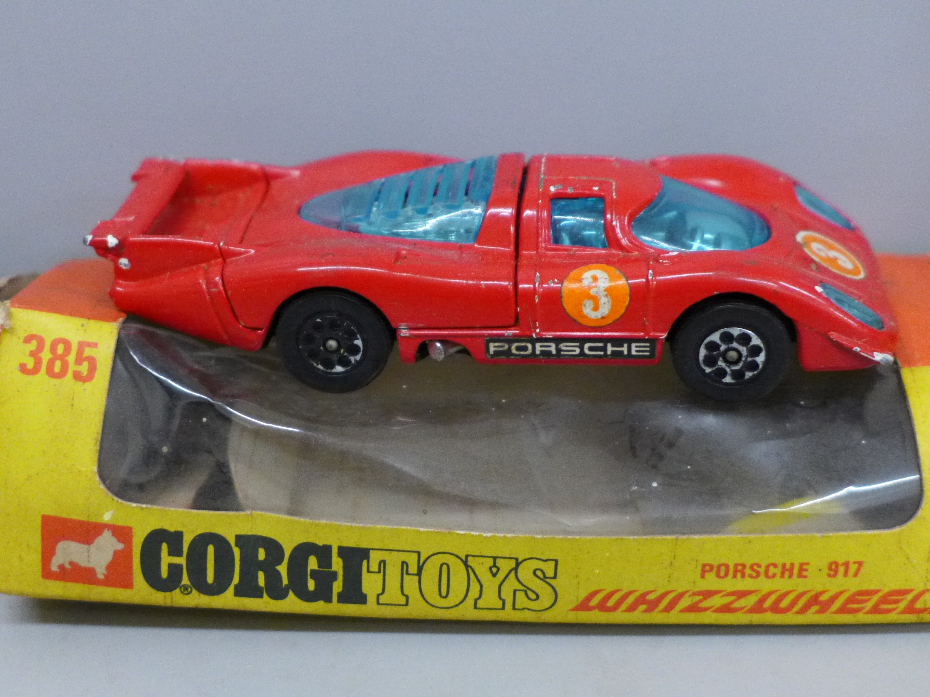 Two Corgi die-cast model cars, Renault 16 T.S and Porsche 917, boxed and a die-cast model train by - Image 4 of 8