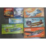 Seven Aurora 1:48 scale kits; Boeing-Vertol Chinook helicopter, four aircraft and two tanks