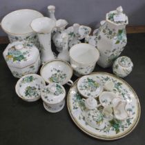 A collection of Coalport Kowloon and Crown Staffordshire china including vases, a plate, a lidded