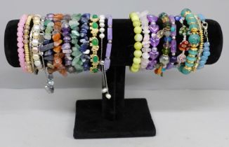 Twenty agate and semi precious stone bracelets and one other