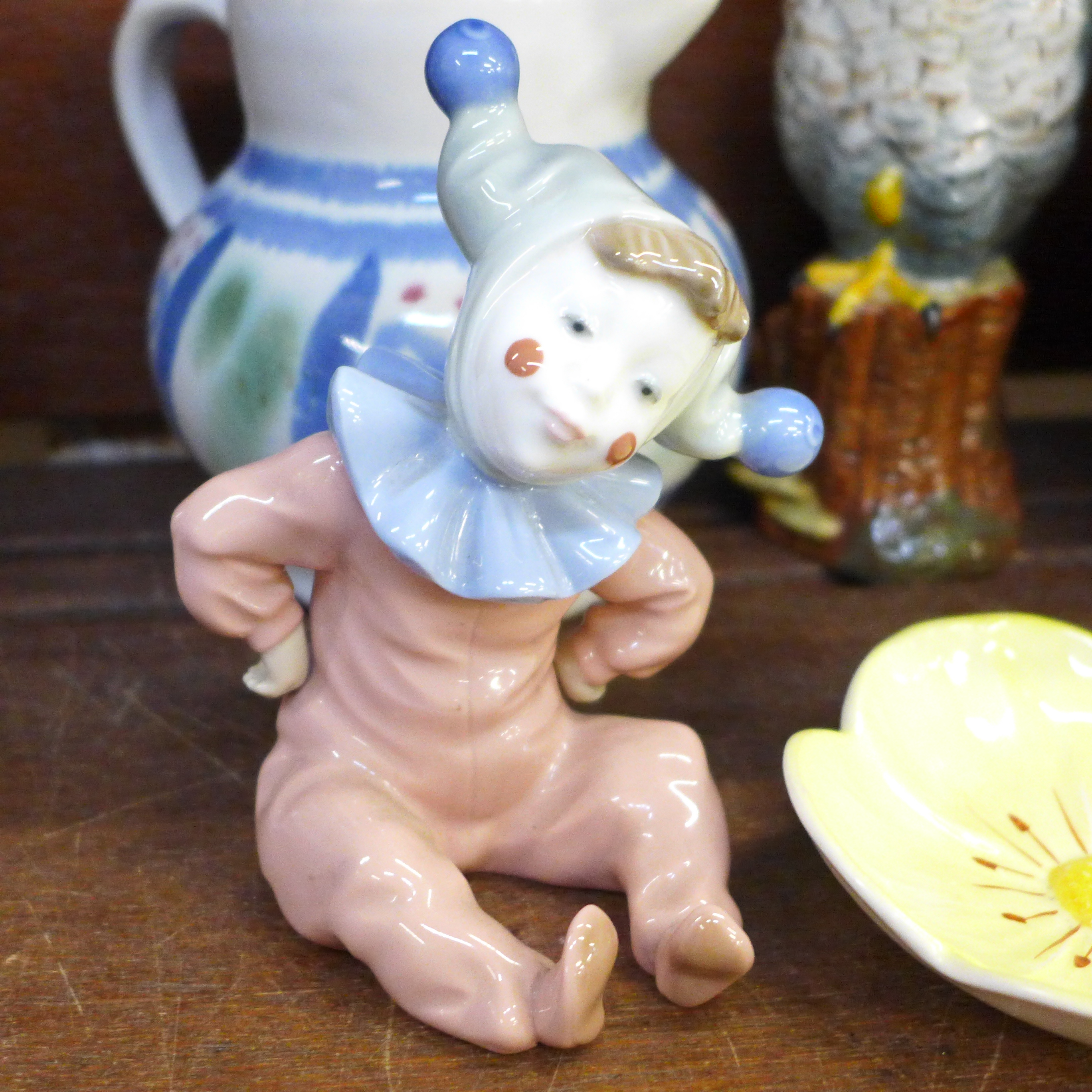A Wedgwood ginger jar, Beswick two section dish, a Moorland Pottery face plaque, Nao figure of a - Image 2 of 5