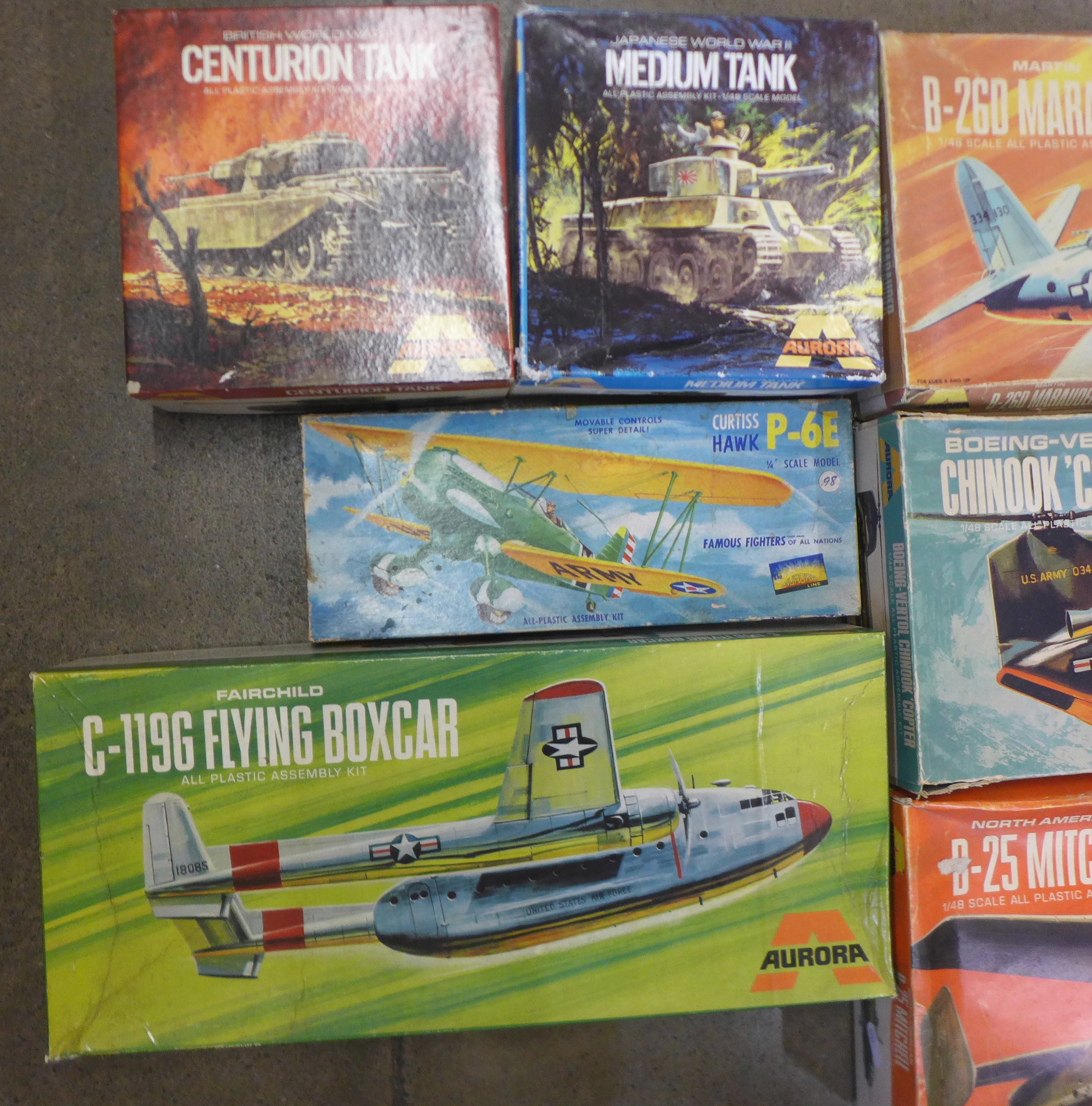 Seven Aurora 1:48 scale kits; Boeing-Vertol Chinook helicopter, four aircraft and two tanks - Image 5 of 5