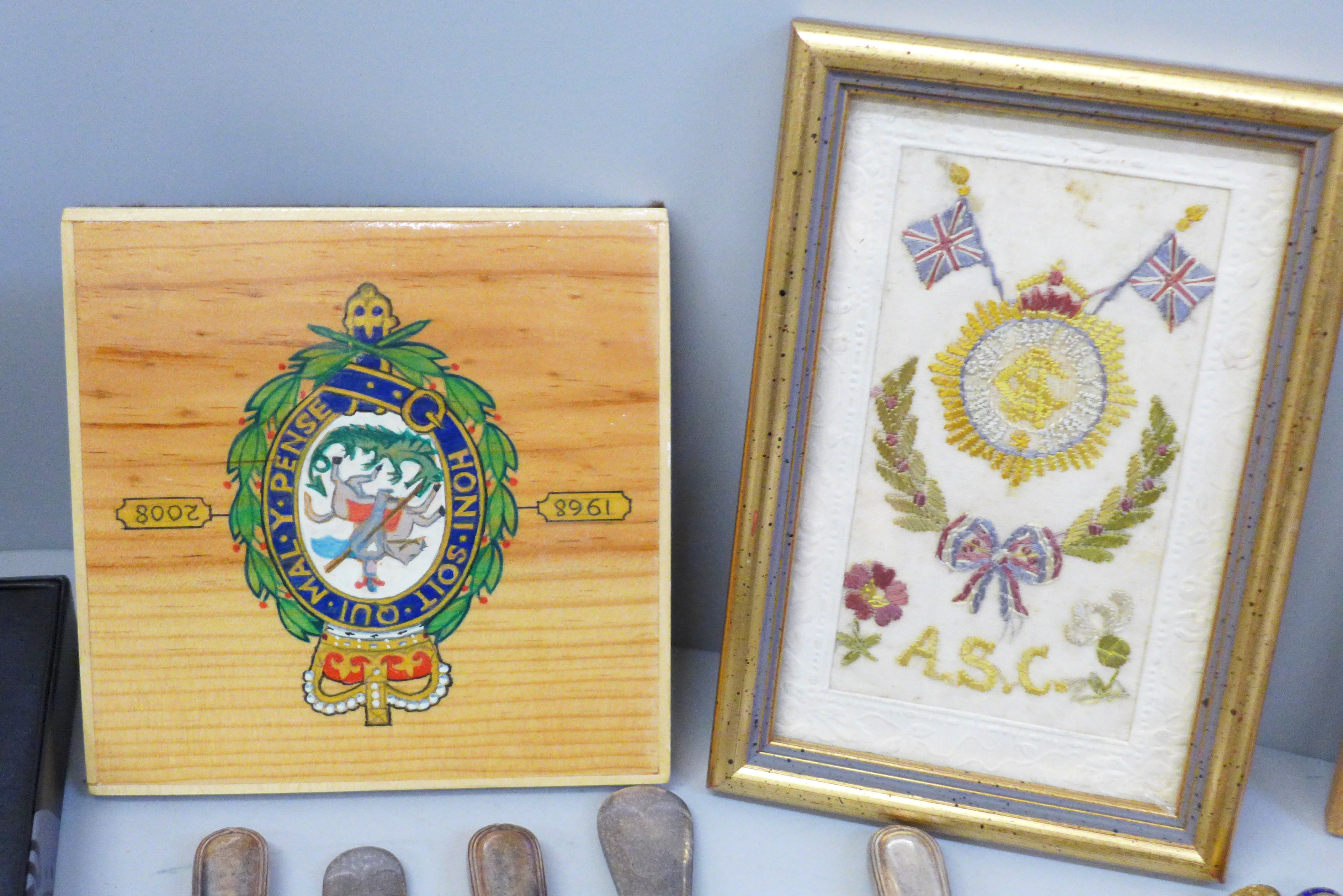 Military related items including silks, badges, buttons, flatware, postcards and a modern wristwatch - Image 2 of 8