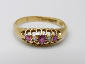An Edward VII 18ct gold ruby and diamond ring, Birmingham 1903, 2.9g, R