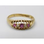 An Edward VII 18ct gold ruby and diamond ring, Birmingham 1903, 2.9g, R