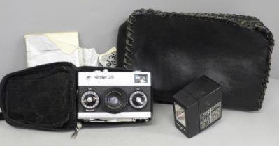 A Rollei 35 film camera with flash