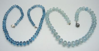 Two bead necklaces, aquamarine and topaz