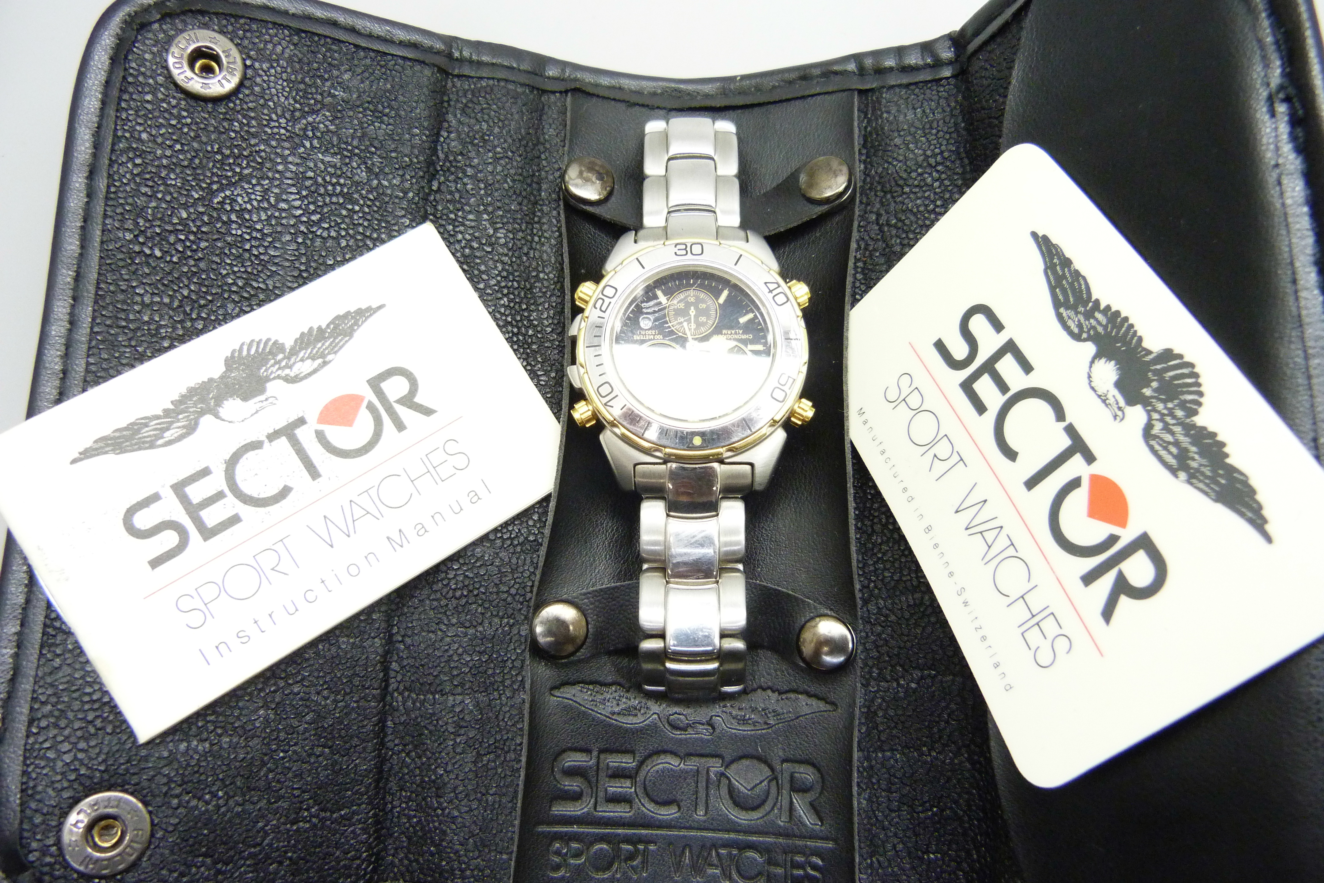 A Sector chronograph alarm wristwatch in soft pouch, with card and instructions - Image 2 of 3