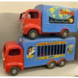 A Tri-ang tin plate Circus wagon and a Tri-ang Long Distance Transport lorry