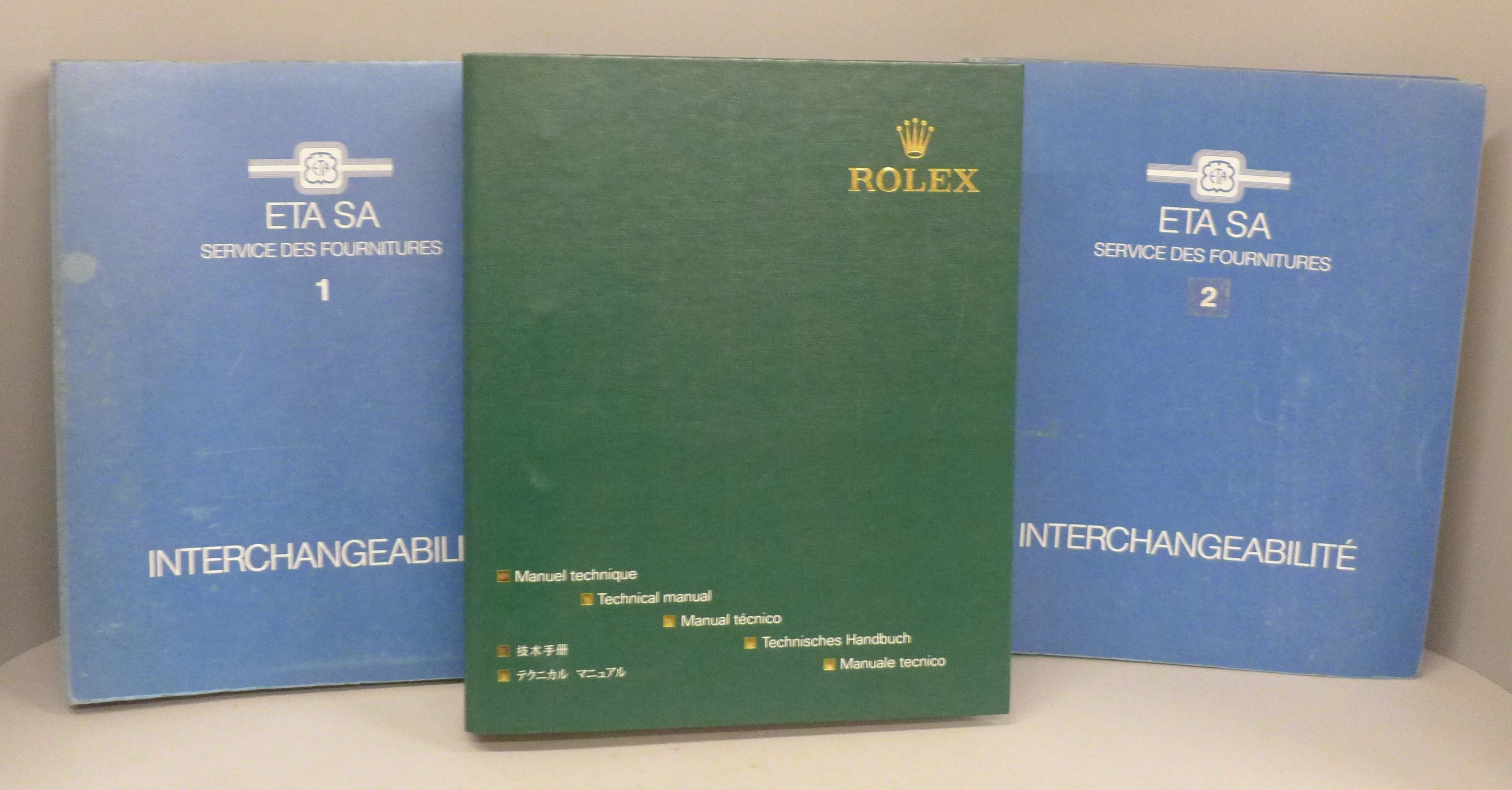 A Rolex Technical/Service Manual, and two similar ETA manuals, Vol. 1 and 2