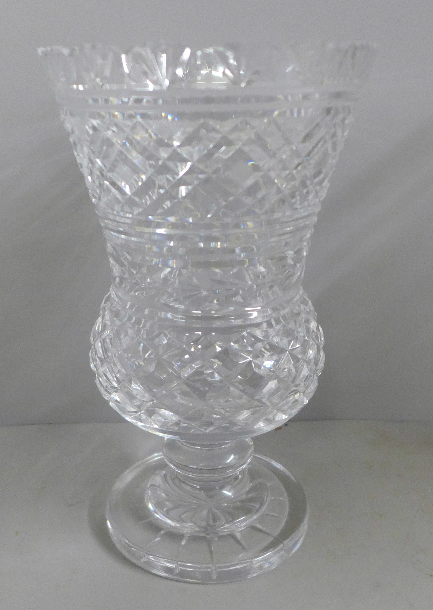 A vintage Waterford lead crystal Thistle shaped 10¼ inch pedestal vase