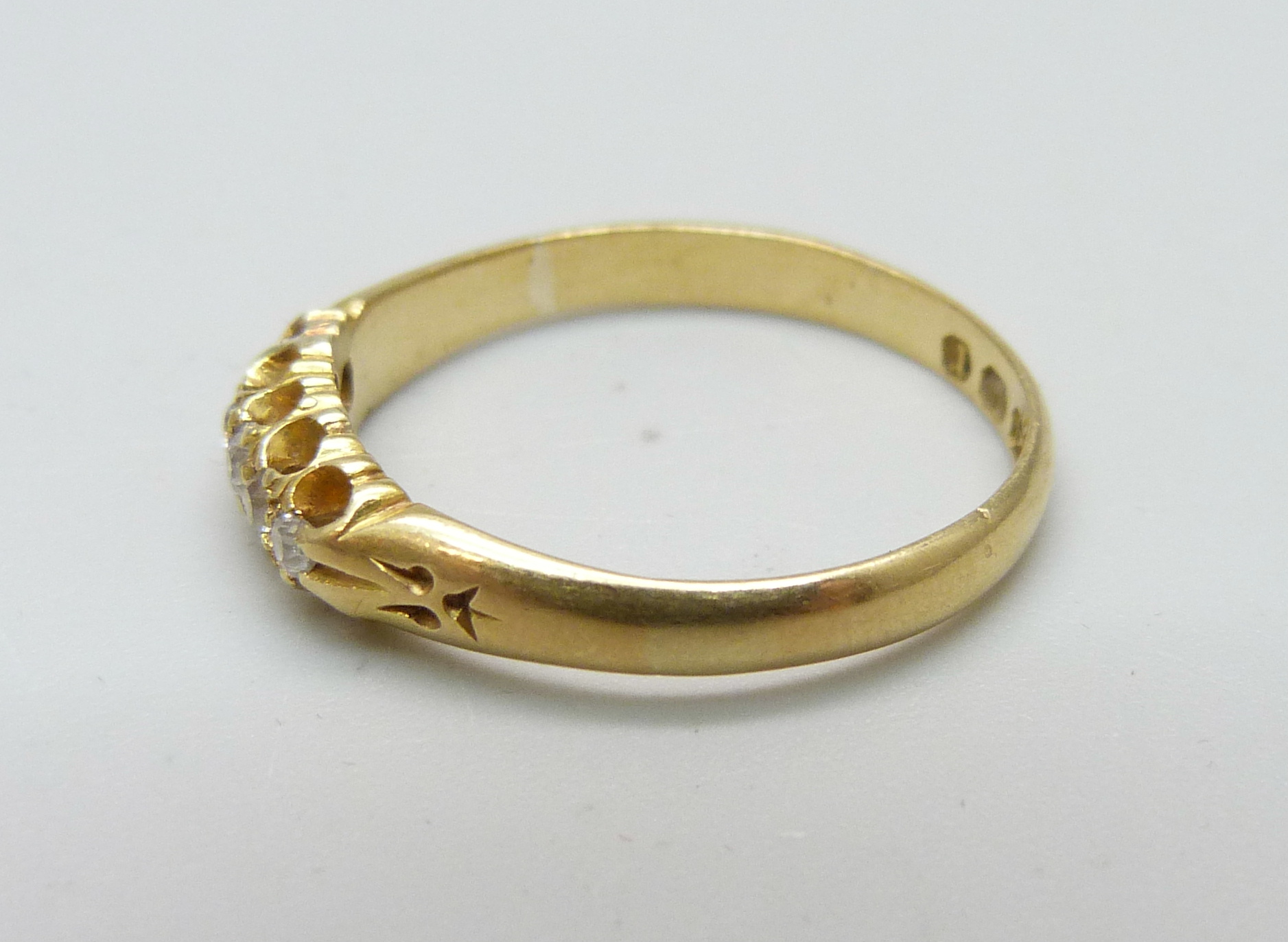 A Victorian 18ct gold and diamond ring, Birmingham 1891, 2.8g, R - Image 2 of 3