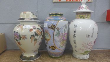 Two oriental vases and covers, one cover a/f and an oriental vase **PLEASE NOTE THIS LOT IS NOT