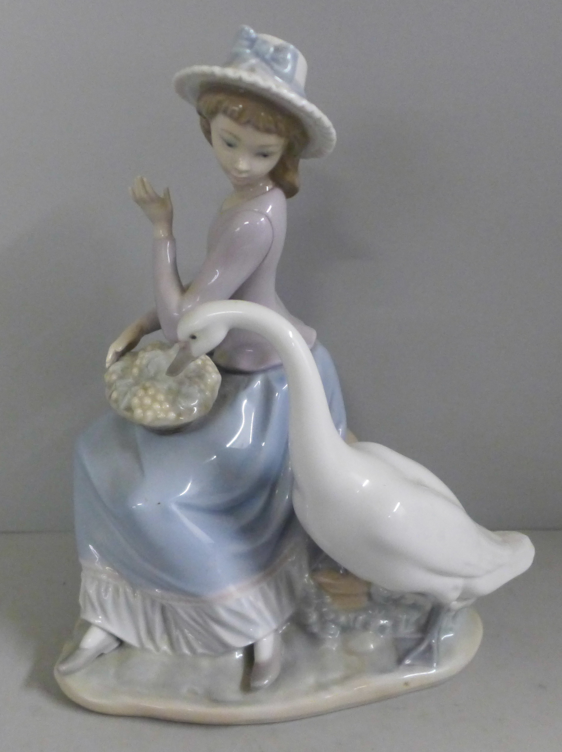 A Hillstonia smooth stoneware vase, Lladro lady and geese figure and a large Victorian glazed - Image 7 of 9