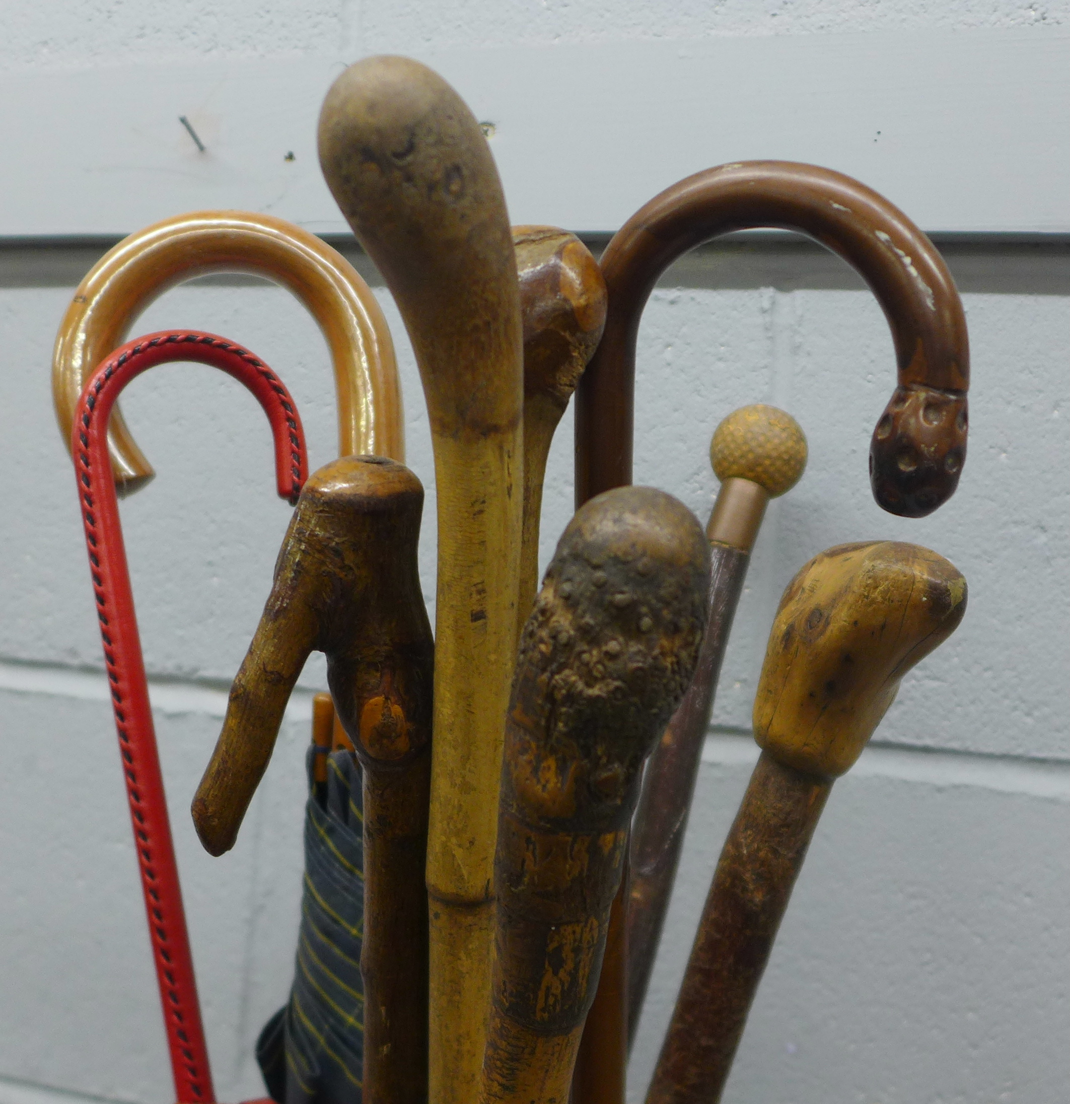 A West German vase/stick stand with a collection of walking sticks and umbrellas - Image 2 of 3