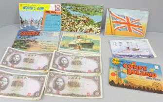 A collection of travel postcards/souvenirs; Anchor Line, White Star Line, Coney Island/New York (13)