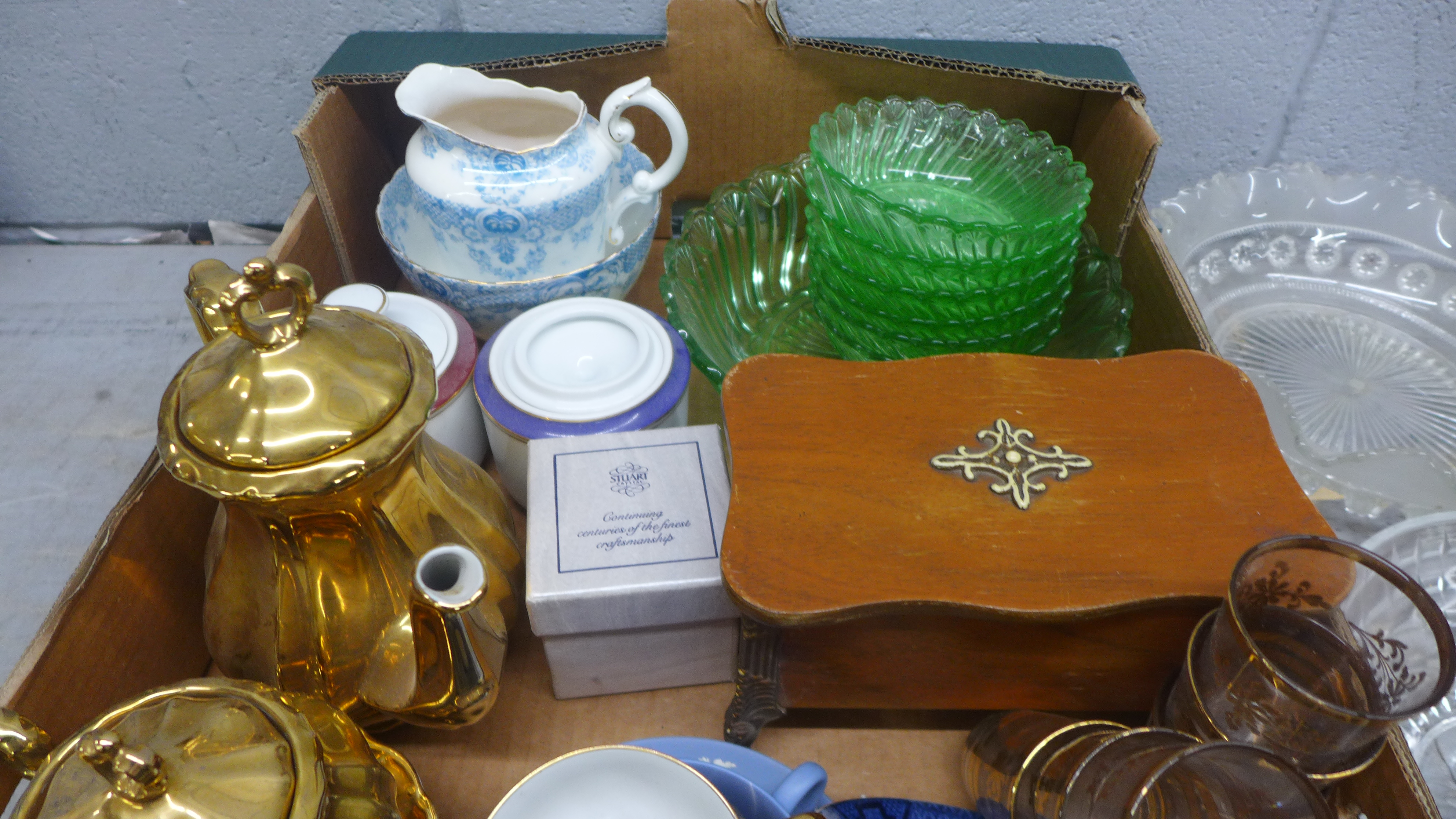 Mixed China and glass including, green glass pudding set, Wedgwood, Jasperware cup and saucer, - Image 4 of 4