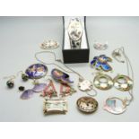 Cloisonne jewellery, four pairs of earrings, seven brooches, two necklaces and a bangle