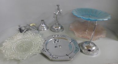 Art Deco chrome and glass cake stands, require assembling