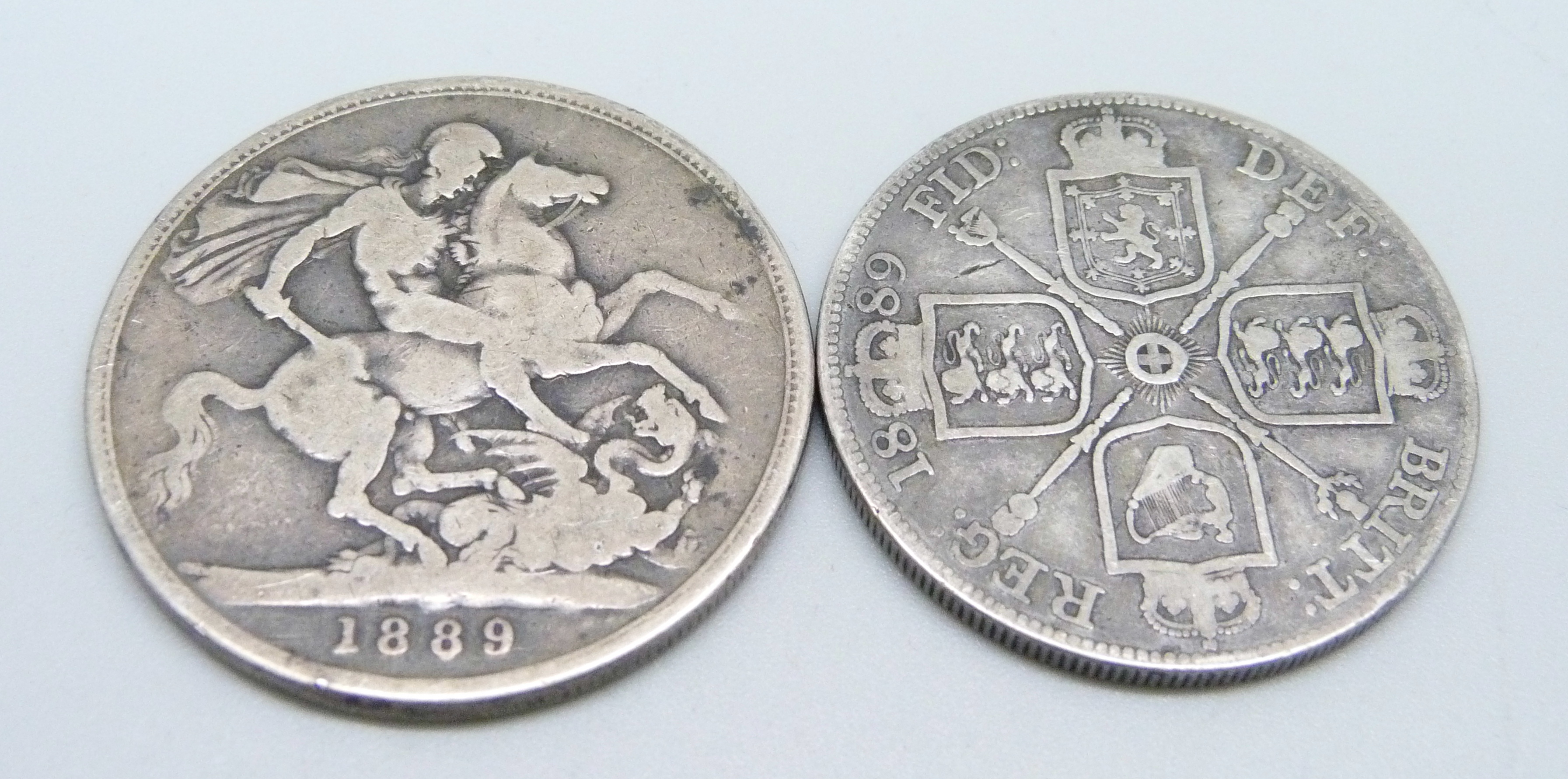 A Victorian 1889 crown and double florin - Image 2 of 2