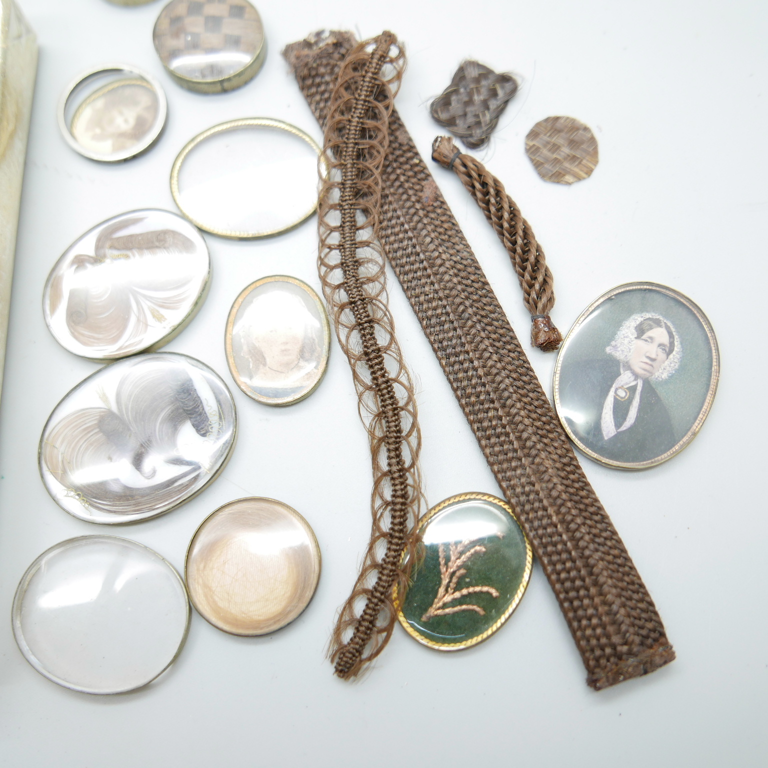 A collection of Victorian brooch inserts, in memory of photographs, hair, etc. - Image 2 of 5