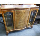 A Queen Anne style burr walnut breakfront side cabinet