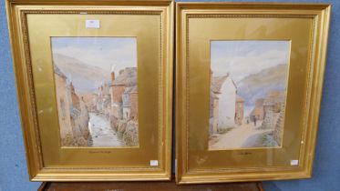 F. Searle, Polperro from the Bridge and Goran Haven, watercolour, framed