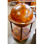 An Italian terrestrial globe cocktail cabinet/trolley