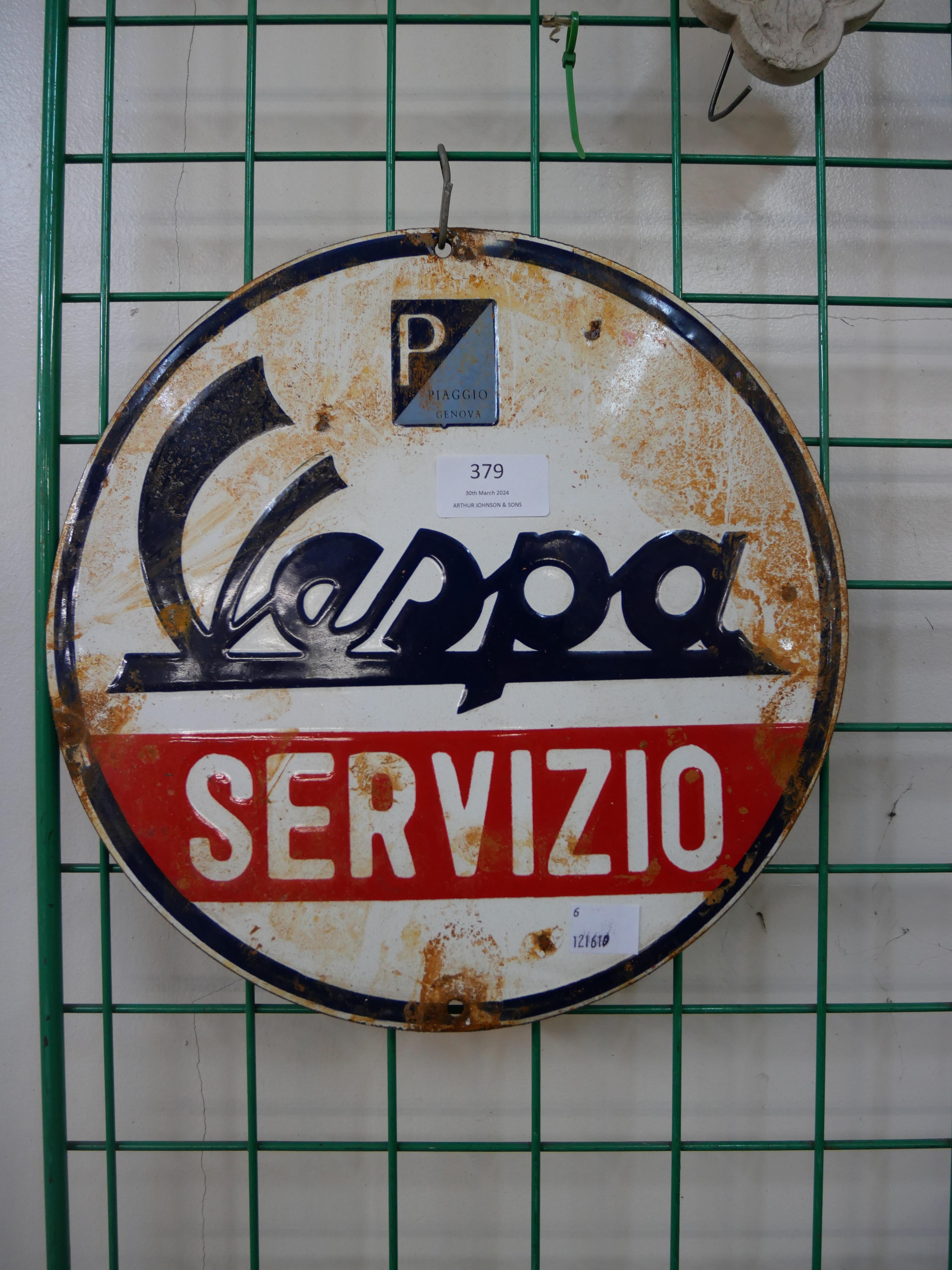 An enamelled metal Vespa advertising sign