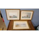 Three English School watercolours, marine scenes, framed