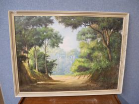 H. Le Lelle, summer woodland landscape, oil on canvas, framed