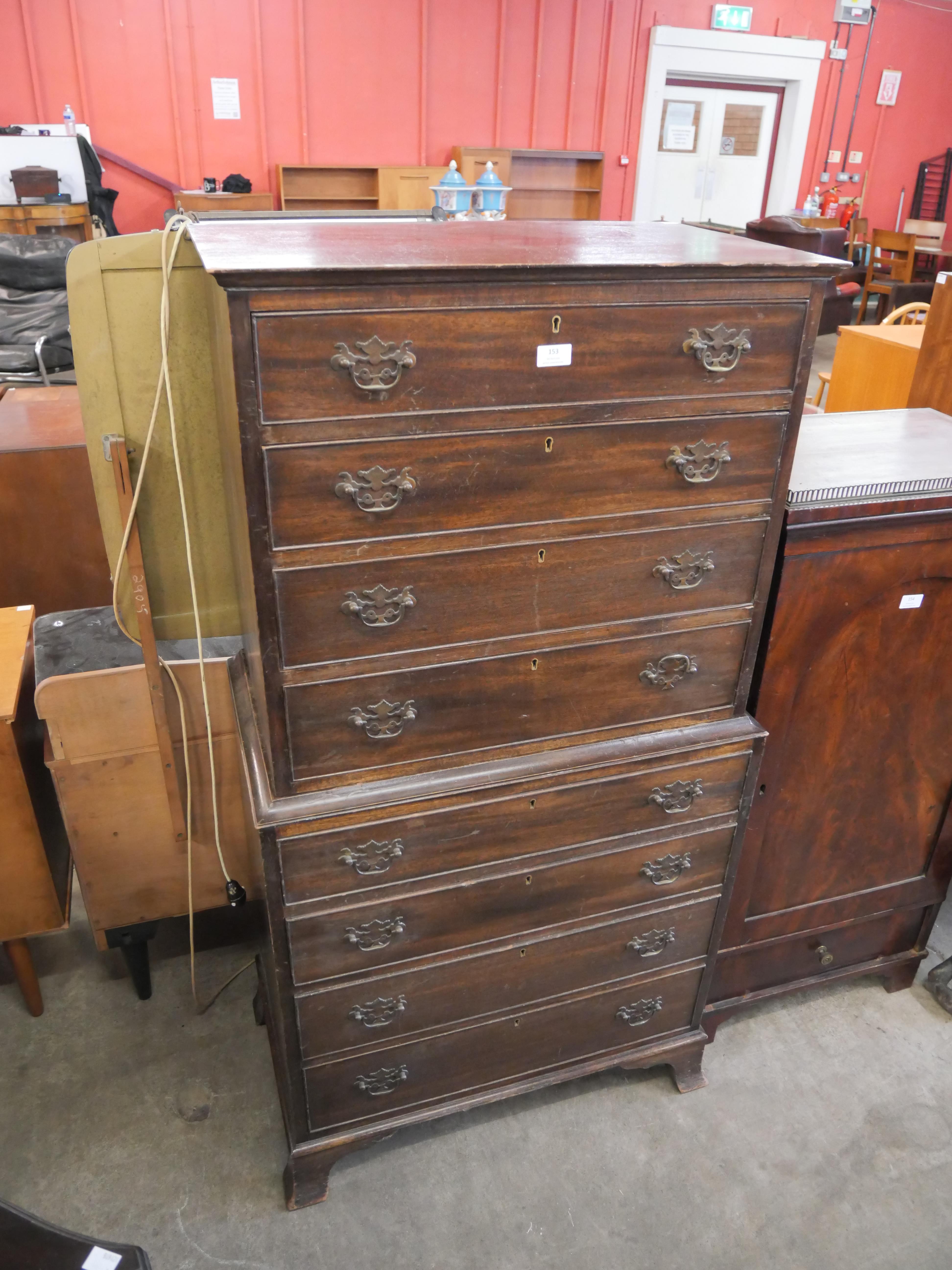 A mahogany chest on chest