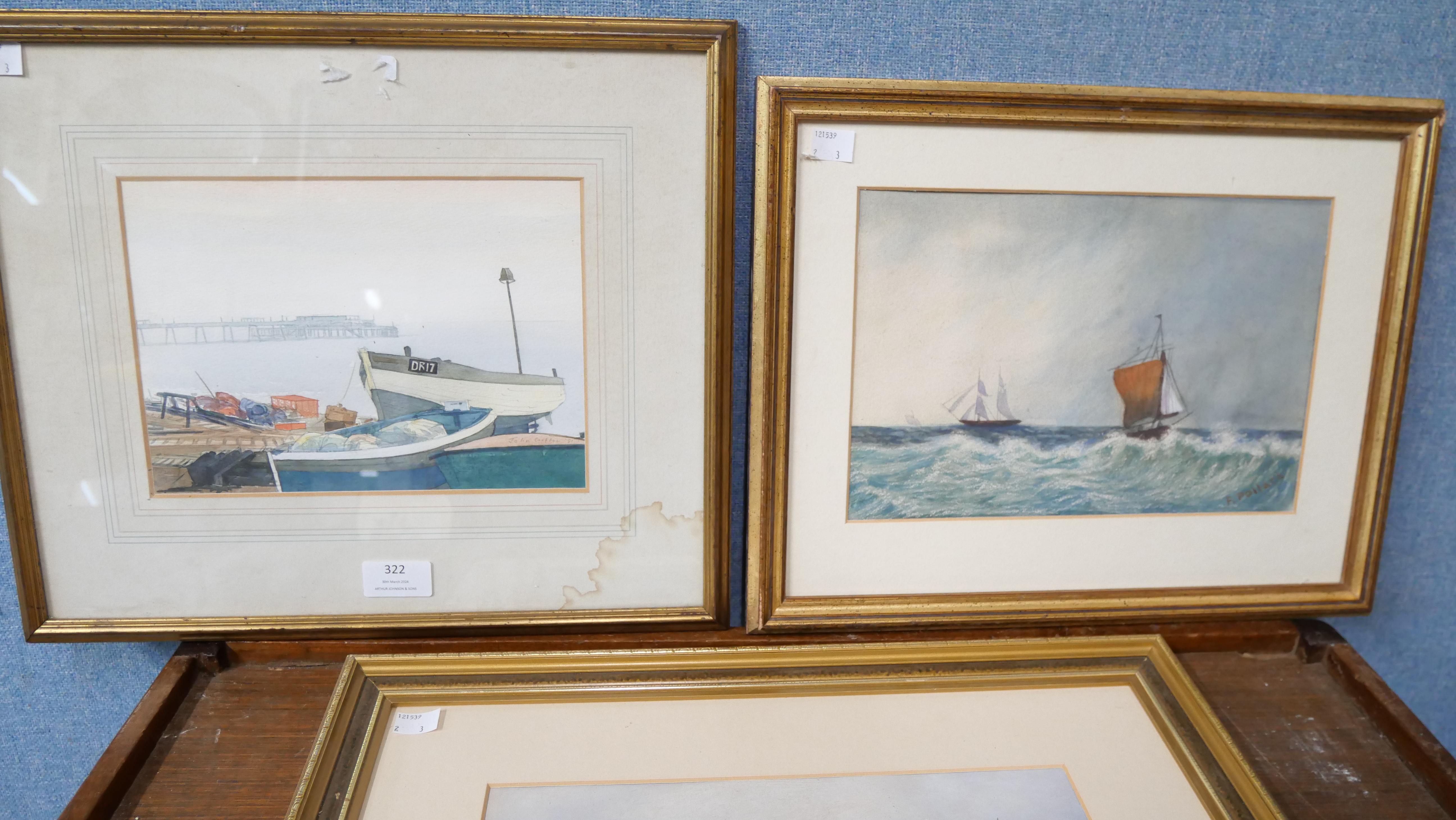 Three English School watercolours, marine scenes, framed - Image 2 of 3