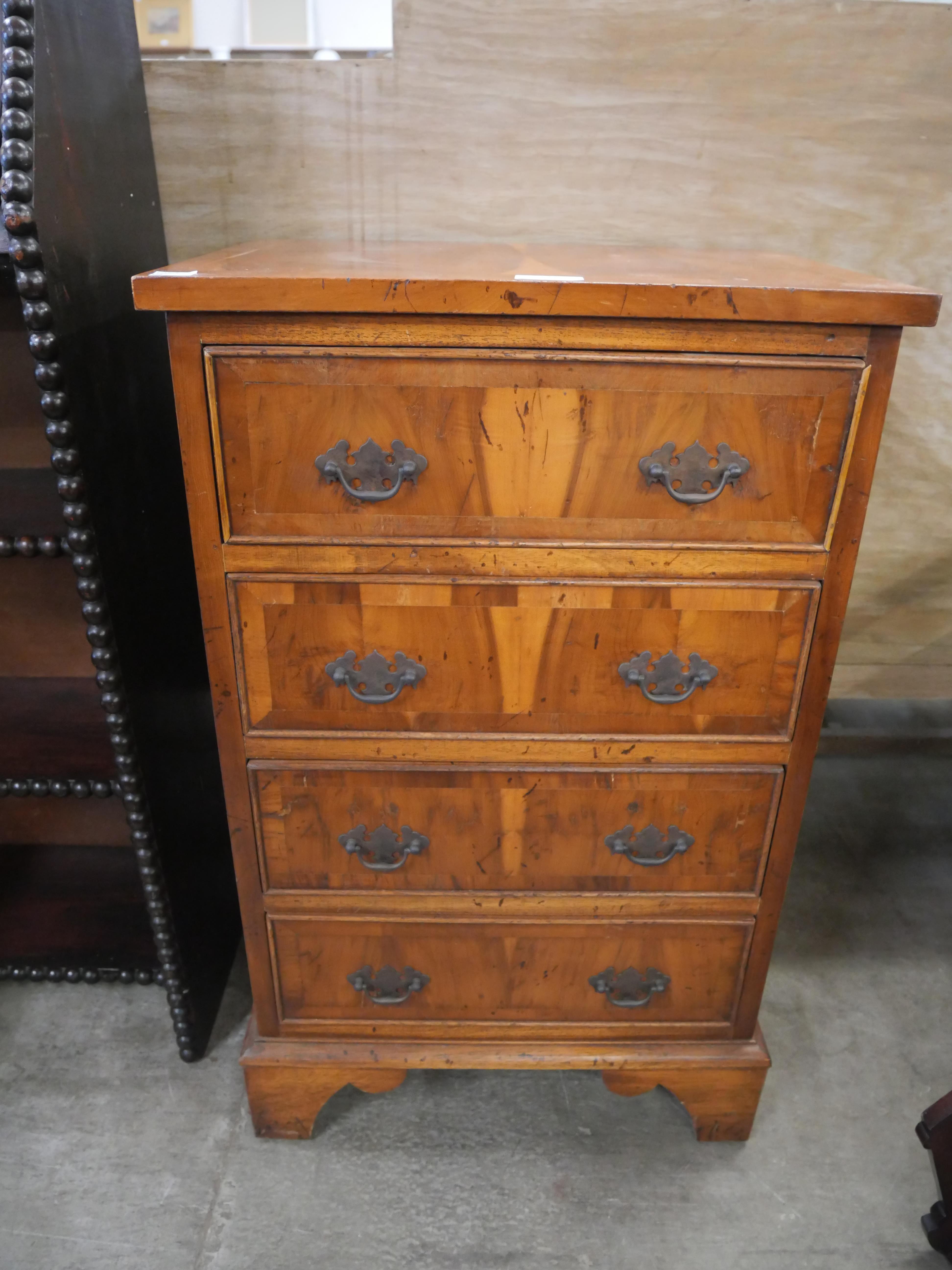 A small George III style yew wood chest of drawers - Image 2 of 3