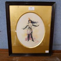 French School, an Art Nouveau portrait of a showgirl, watercolour, framed