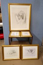 A collection of five Francis Van Move nude female prints, framed