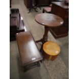 An oak drop leaf occasional table, wine table and nest of tables