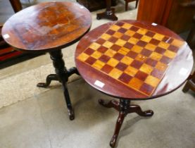 A mahogany tripod games table and one other tripod table