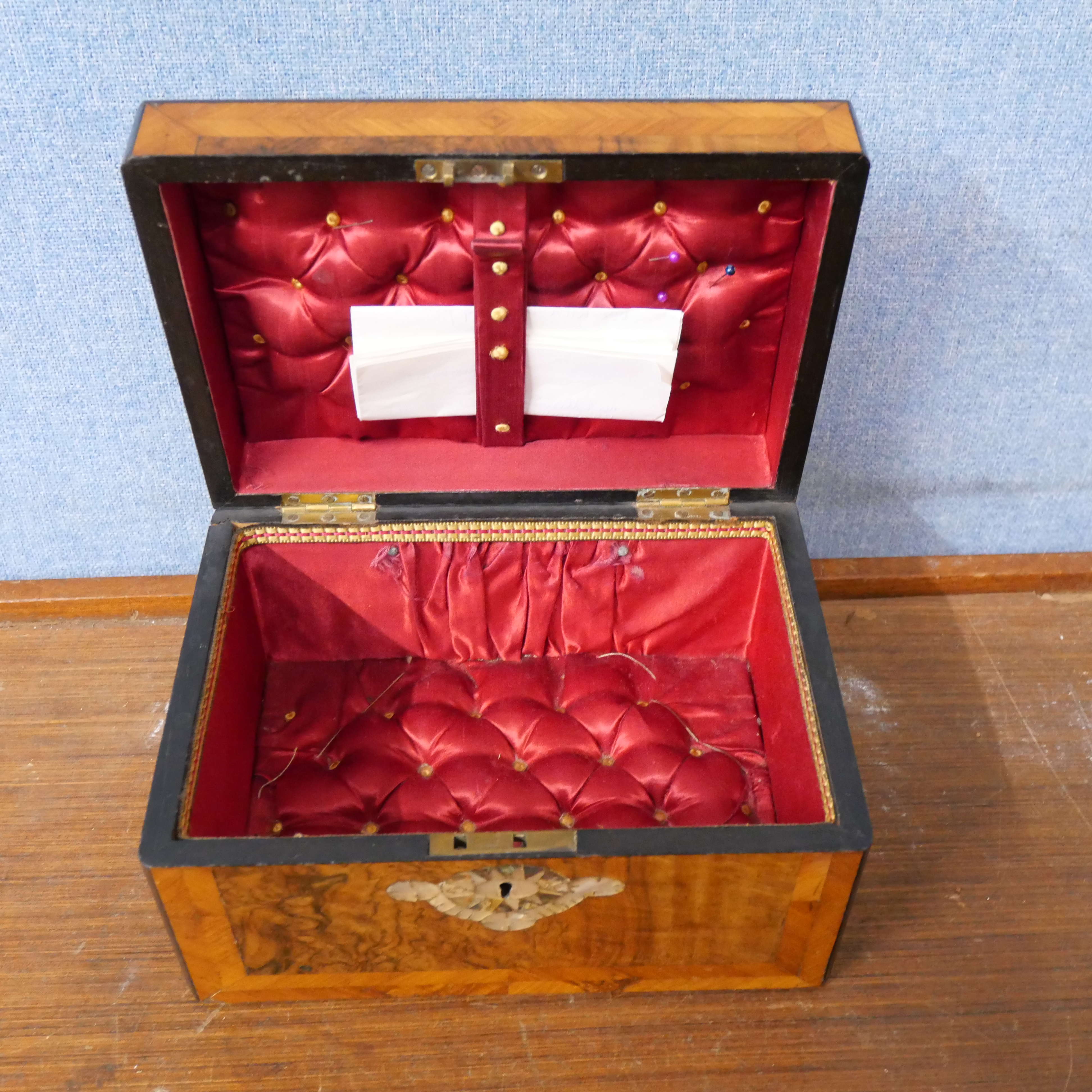 A mother of pearl set 19th Century walnut work box - Image 2 of 2