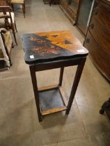 An oak chinoisere and marquetry inland plant stand
