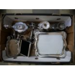 A box of mixed silver plate