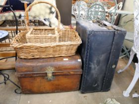 Two travelling trunks and two baskets