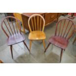 Three Ercol elm and beech Windsor chairs