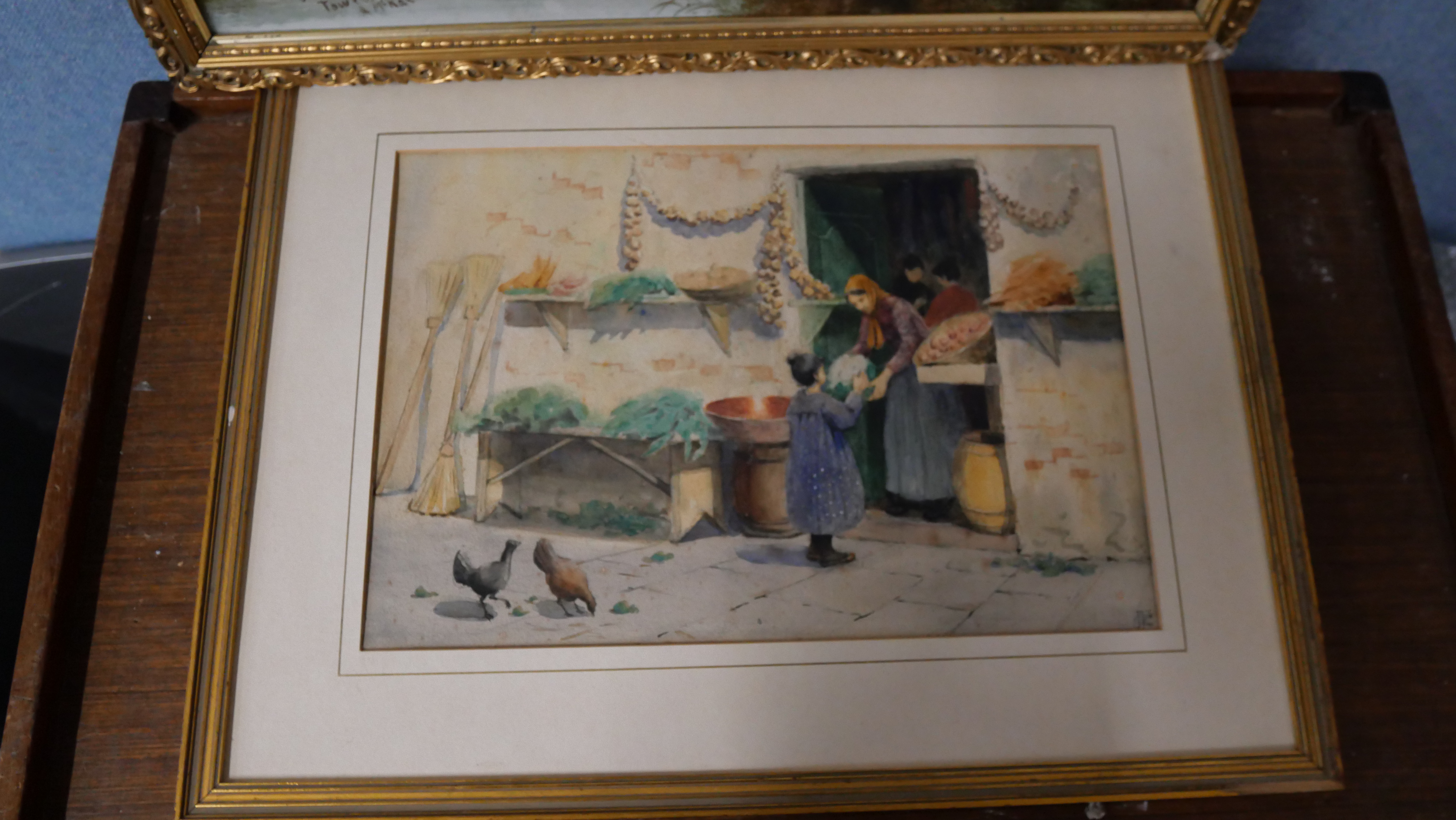 A. McRae, Barden Towers, oil on board and a watercolour depicting Italian figures in a courtyard, - Image 4 of 4