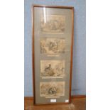Four John Leech etchings, uniformally framed and a watercolour, Poppy Heads, framed