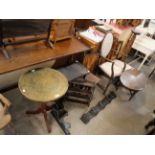 A brass topped occasional table, hanging shelf, side table, etc.