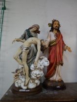 Two religious plaster figures, one a/f