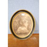 An 18th Century Francesco Bartolozzi engraving, oval portrait of a lady, framed