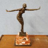 An Art Deco style bronze figure of an exotic female dancer, on rouge marble socle